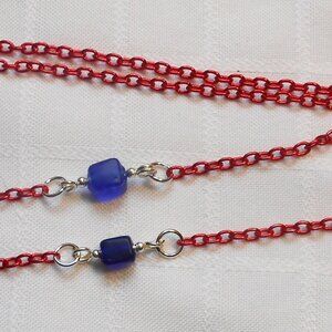 No. 2 - Two handmade eyeglass chains, one gunmetal color, one red color